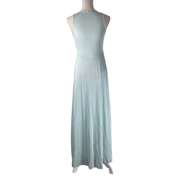 Vintage Gilead Aqua Blue Nylon Nightgown Medium Lace Trim Sleeveless Maxi Dress - Picture 5 of 8